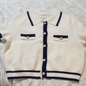 Willow & Wind White Polo Shirt with Blue Trim size medium